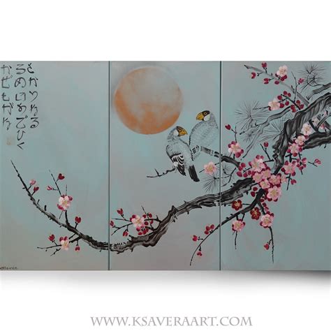 Japanese Sakura J357 Triptych Large Paintings Japan Art Cherry Blossom