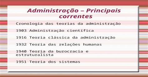 Administra O Principais Correntes Cronologia Das Teorias Da