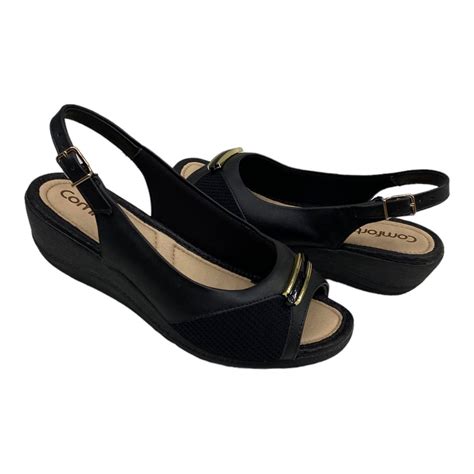 Sandália Comfortflex 2396303 Anabela Casual Confortavel Feminino Preto