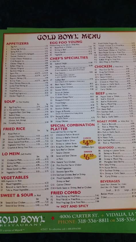 Menu At Gold Bowl Restaurant Vidalia