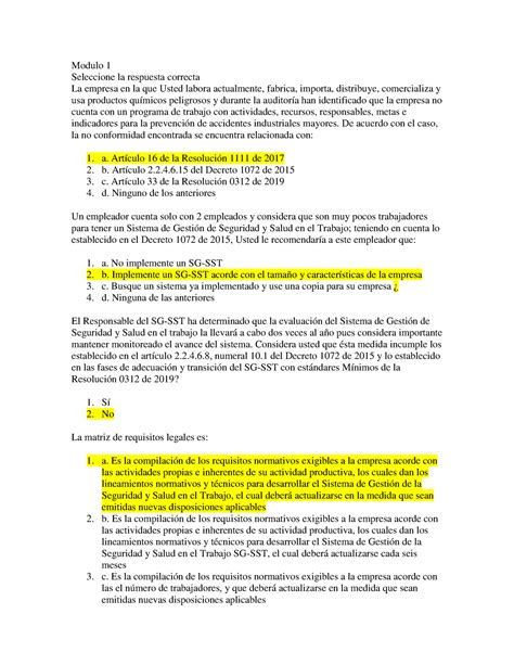 Pdfcoffee Respuestas Modulo 1 Seleccione La Respuesta Correcta La