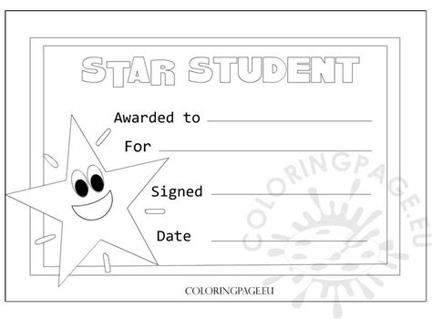 Award Certificate Star Student Coloring Page