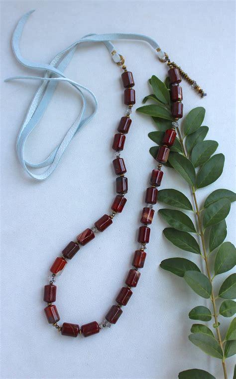 Adjustable Red Jasper Bead Necklace Pyrite Hematite And Herkimer