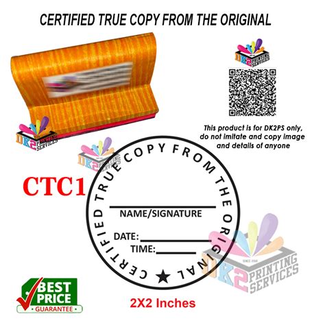 Certified True Copy From The Original Customized Rubber Stamp Wood