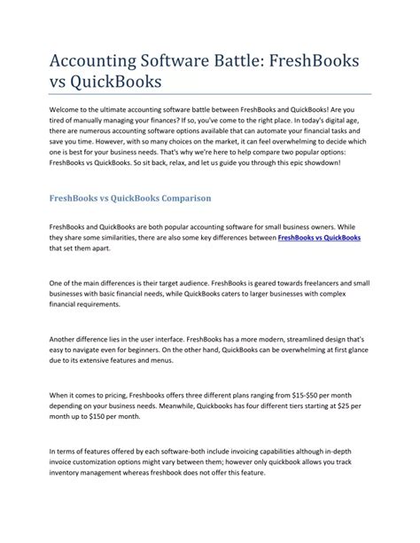 Ppt Accounting Software Battle Freshbooks Vs Quickbooks Powerpoint