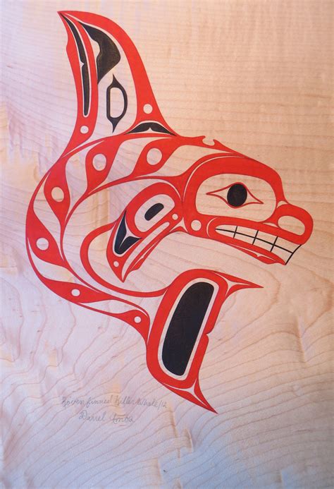 Raven Finned Killer Whale On Curly Maple Veneer Indian Art From The Edge