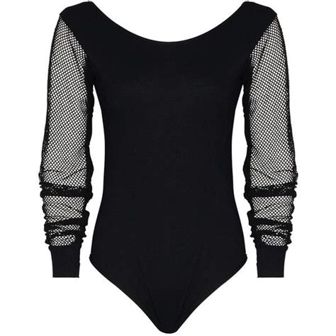 Rochelle FishNet Sleeve Bodysuit 80 BRL Liked On Polyvore Featuring