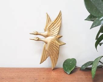 S Brass Flying Goose Wall Hanging Vtg Brass Bird Wall Decor Mid