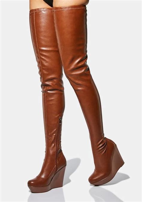 Azalea Wang Thigh High Wedge Boots Brown Wedge Boots Crotch Boots