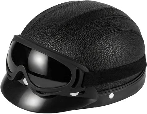 Motorradhelm Retro Leder Halbhelme Halbschale Jet Helm Mit Brille