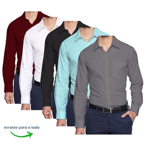 Kit 5 Camisa Social Masculina Manga Longa Forma Tradicional Não