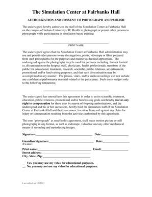 Fillable Online Iuhealth Authorization To Photograph Form IU Health