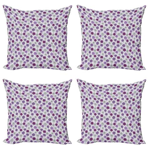 Floral Throw Pillow Cushion Case Pack Of 4 Vintage Colors Pattern With Blossoming Flowers