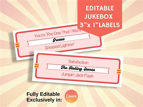 Editable Retro Jukebox Labels Song And Artist Label Customize With