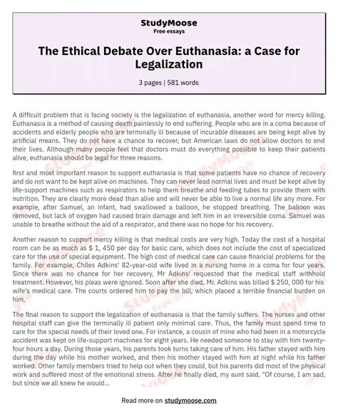 The Ethical Debate Over Euthanasia A Case For Legalization Free Essay