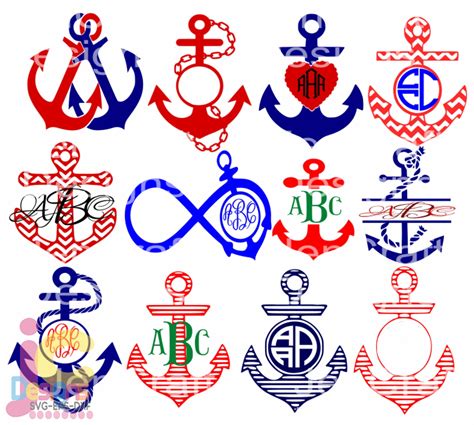 Anchor Svg Anchor Monogram Svg Summer Svg Boating Svg Chevron Anchor Frames Svg Anchors