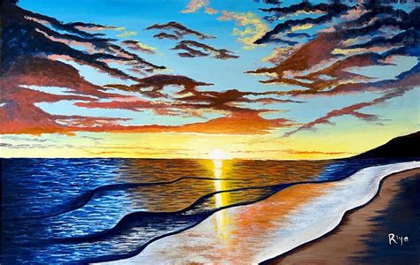 Sunset Landscape Hand Painting Painting by Riya Agrawal - Fine Art America