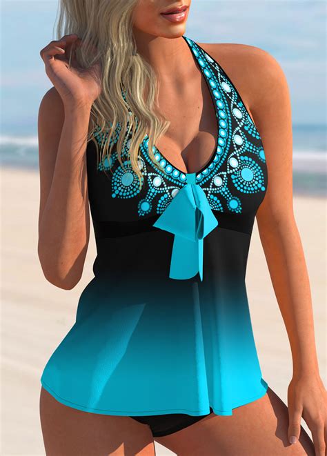 ROTITA Bowknot Ombre Tribal Print Tankini Set Rotita USD 31 77