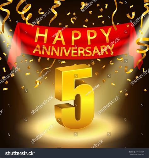 Happy 5th Anniversary Celebration Golden Confetti Stock Vector Royalty