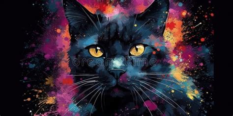 Watercolor Drawing of a Black Cat. Stock Illustration - Illustration of cute, portrait: 295238527