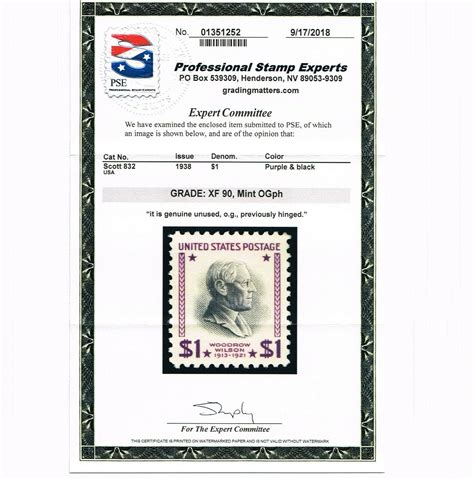 Exceptional Genuine Scott 832 Mint OG XLH PSE Cert Graded Xf 90 Wilson