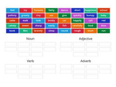 Noun Verb Adjective Game Teaching Resources