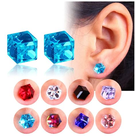 Neweat Health Magnet Color Crystal Stund Earrings Fake Piercing Women