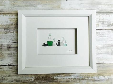 Pebble And Seaglass Plants And Cats 8 By 10 Pebbleart By Etsy Australia Pebble Art Sea