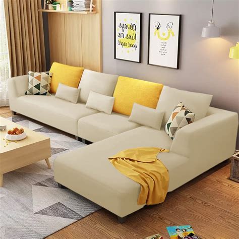 BRAXTON Mylta RHS 6 Seater L Shape Sofa Set For Living Room Cream