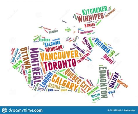 Canada Map And List Of Cities Word Cloud Concept Stock Illustration