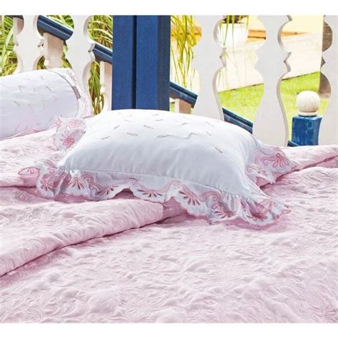 Almofada De Cama Rosa E Branco Em Fio Egipicio Percal 400 Fios C