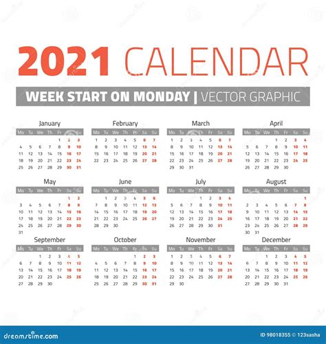 Un Calendario Semplice Da 2021 Anno Illustrazione Vettoriale