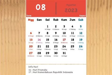 Kalender Bulan Agustus Lengkap Dengan Penanggalan Hijriyah Dan