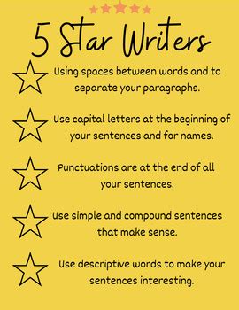 Star Writing Poster And Checklists By Sunset Education Store Tpt