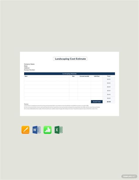 Landscaping Job Estimate Template in Excel, Word, Google Docs, Google Sheets, Apple Numbers ...