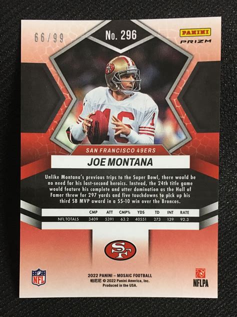 Mavin | 2022 Panini Mosaic Super Bowl MVPs Blue /99 Joe Montana #296 49ers