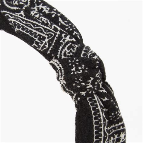 Paisley Print Knotted Bow Headband Black Claires