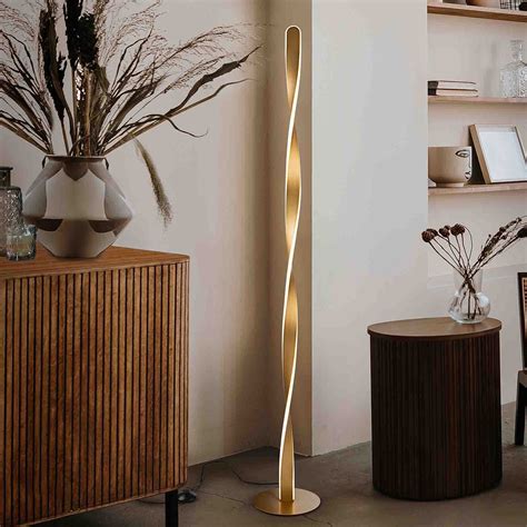 Twist LED Floor Lamp Aluminium Metal Acrylic Gold Coloured Lights