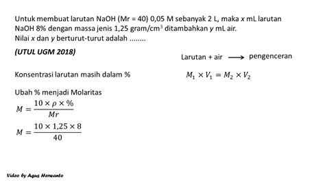 CARA MUDAH MERUBAH PERSEN MENJADI MOLARITAS PADA SOAL PENGENCERAN 001