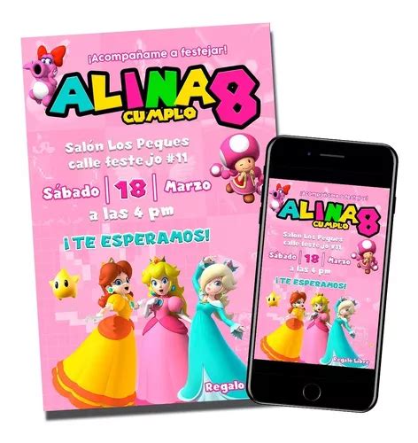 Invitación Digital Princesas Mario Bros Regalo Meses Sin Intereses