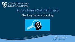 Rosenshine S Principles Of Instruction Check Understanding Ppt