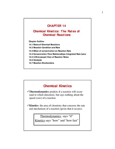 Lecture Notes Chapter 14 Chapter 14 Chemical Kinetics The Rates Of Chemical Reactions