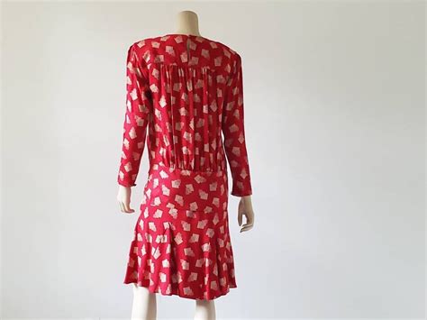 1980s Vintage Liz Claiborne Dress Red Silk Dress Long Etsy