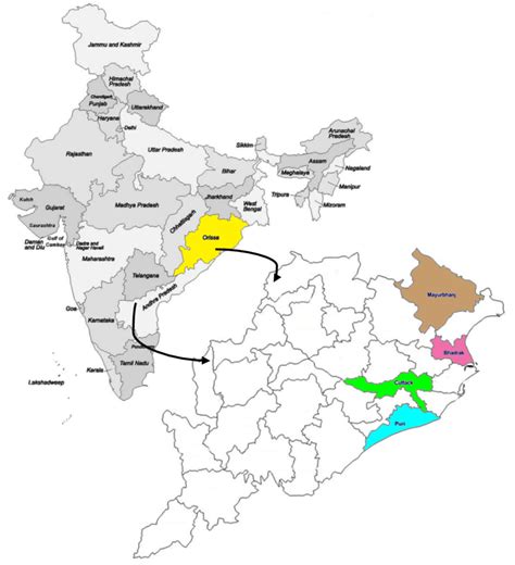 Odisha map and the concerned districts. The figure represents the map... | Download Scientific ...