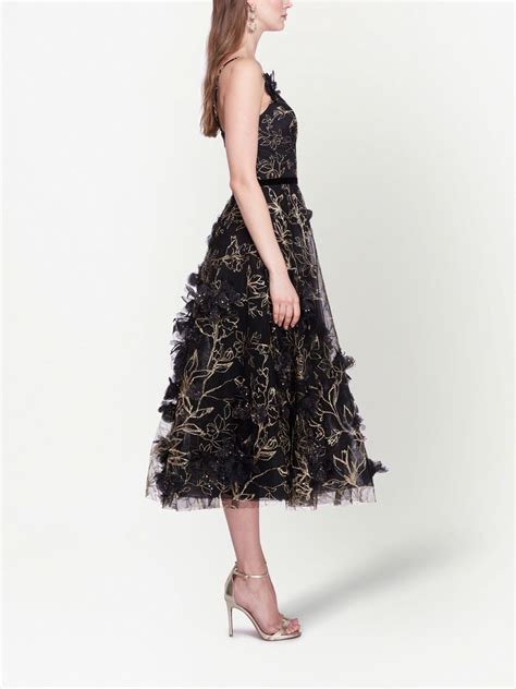 Marchesa Notte Floral Appliqué Midi Dress Farfetch