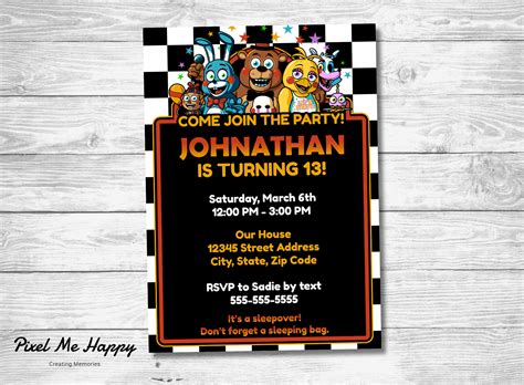 Five Nights At Freddy's FNAF Birthday Invitation | Etsy