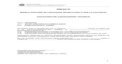 Anexo Iv Modelo De Atestado De Capacidade T Cnica Pdf Document