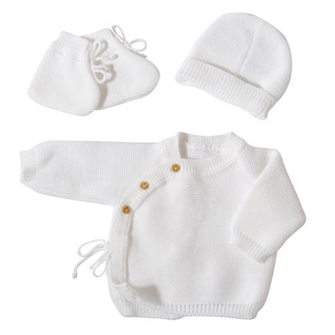 Ensemble naissance bébé brassière bonnet et chaussons Blanc