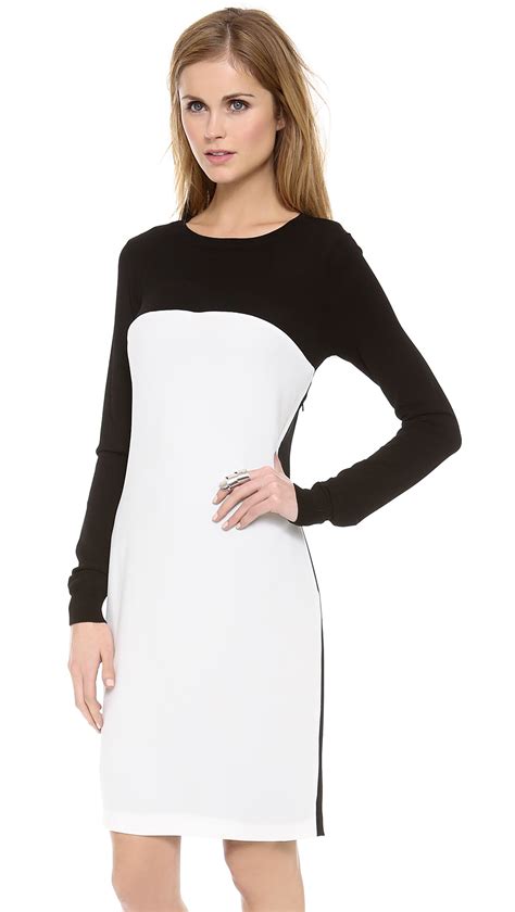 Dkny Colorblock Long Sleeve Dress In Black White White Lyst