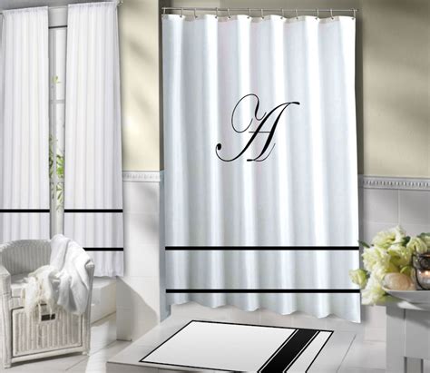 Shower Curtain Monogram Shower Curtain Fabric White Etsy